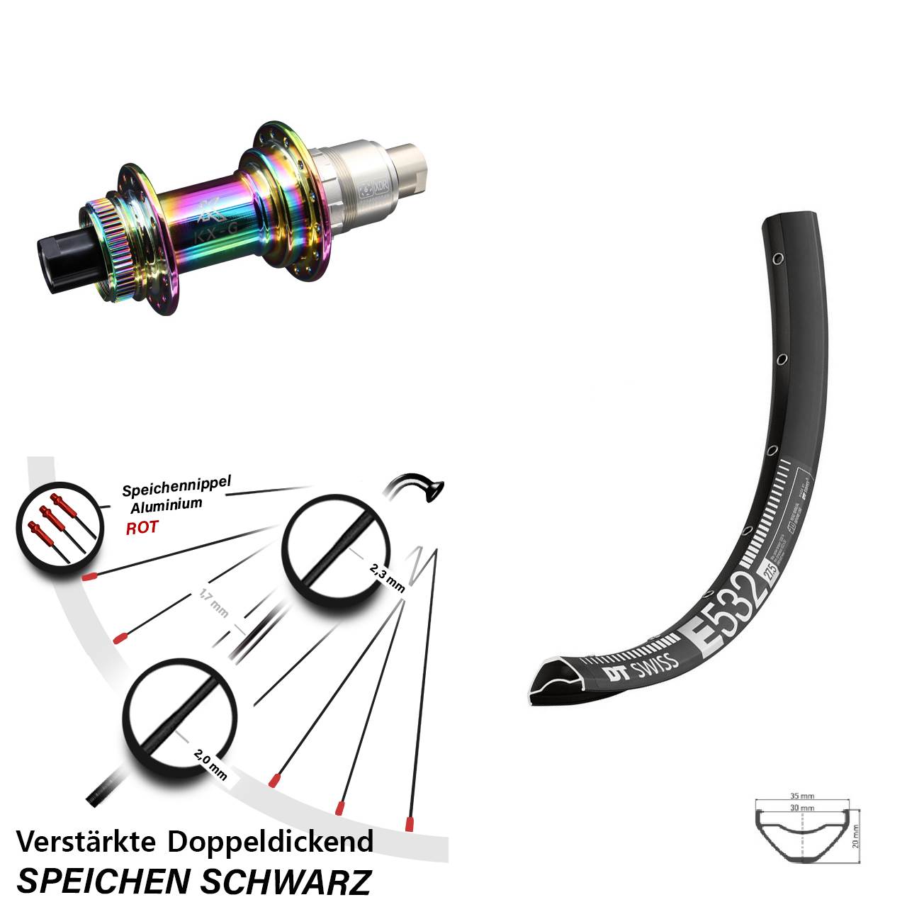 Disc Hinterrad 12x142 27,5 Zoll DT Swiss E 532 KX-G Oilslick SRAM XDR