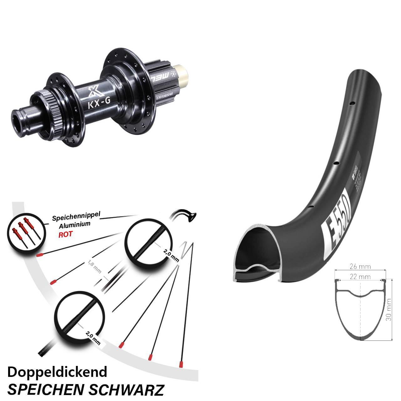 28/29 Zoll Hinterrad DT Swiss E 550 KX-G N3W 12x142