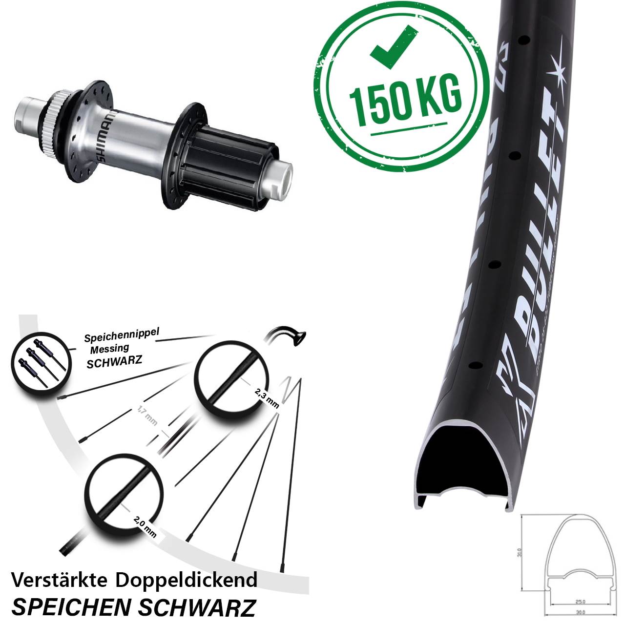 29 Zoll KX Bullet Shimano GRX Disc Hinterrad 12x142 8-12 fach