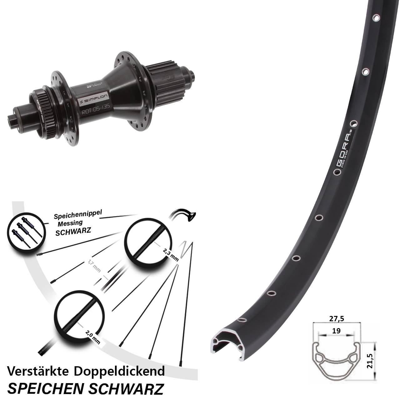 Gora 19 DT Swiss 370 Hybrid 28/29 Zoll Centerlock Hinterrad QR Micro Spline
