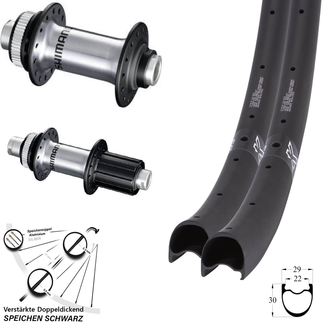 28 Zoll KX-RC Carbon Shimano RS770 Disc Laufradsatz 12x100/142 8-12 fach