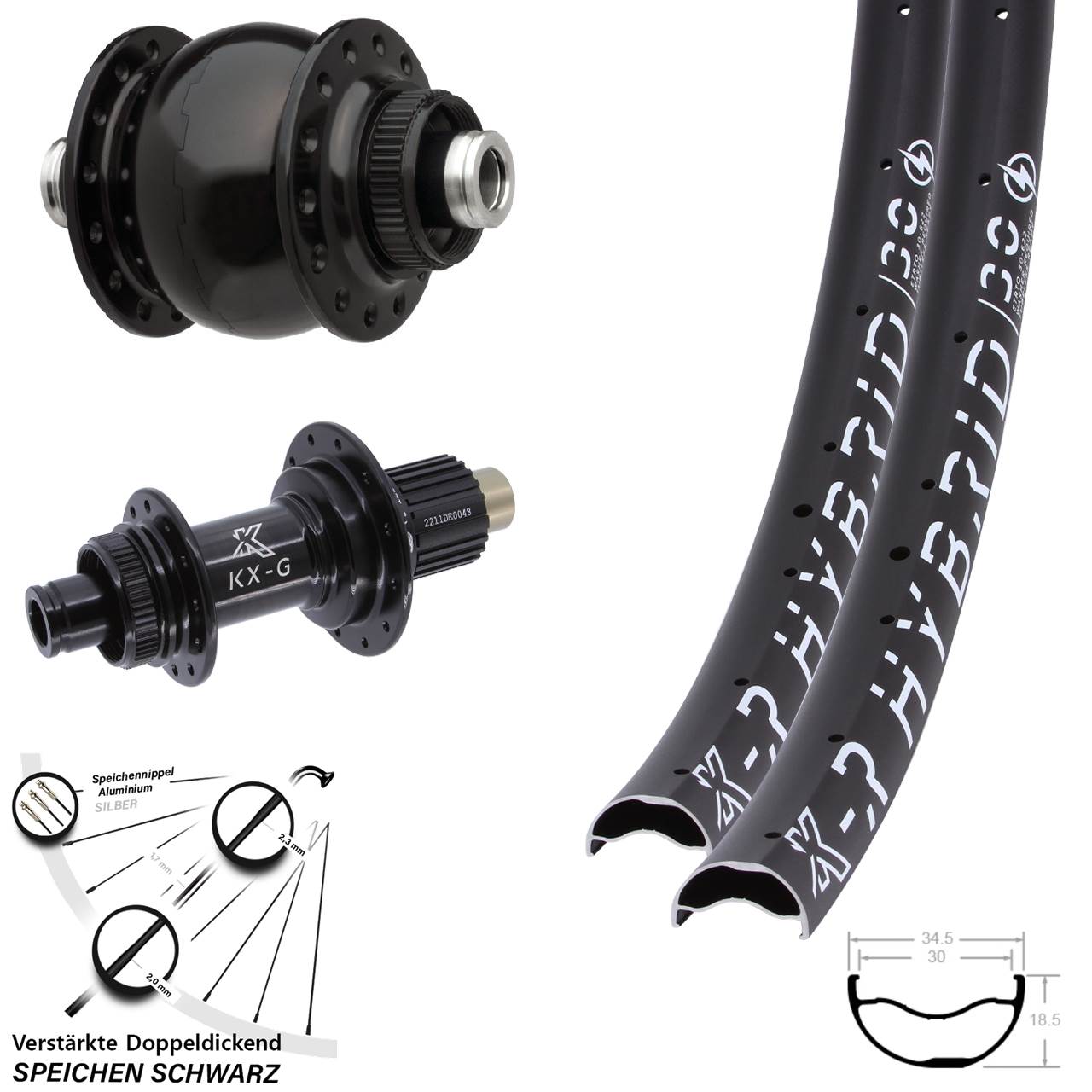 Laufradsatz Centerlock 29 Zoll KX-GR Hybrid 30 SON 28 Shimano Micro Spline 12x100/142