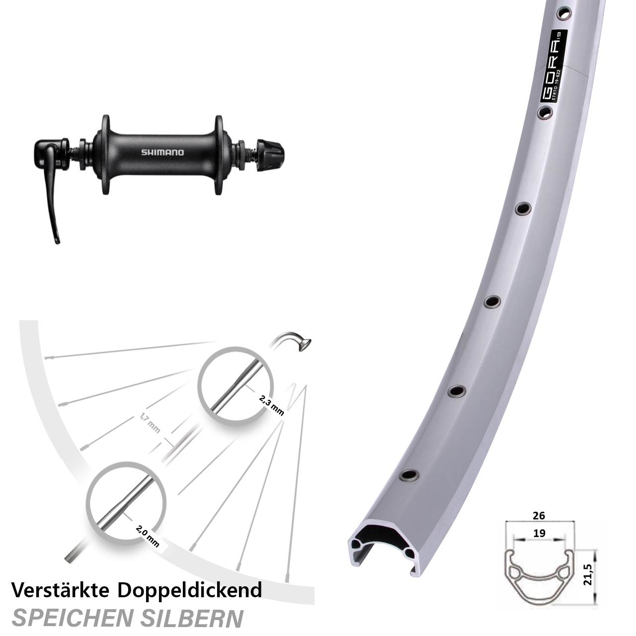28 Zoll Gora 19 Shimano HB-T3000 Vorderrad QR