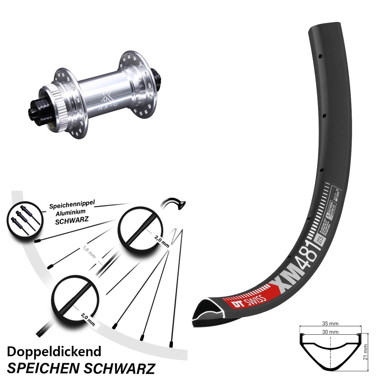 27,5+ Zoll Vorderrad KX-G Schnellspanner DT Swiss XM 481