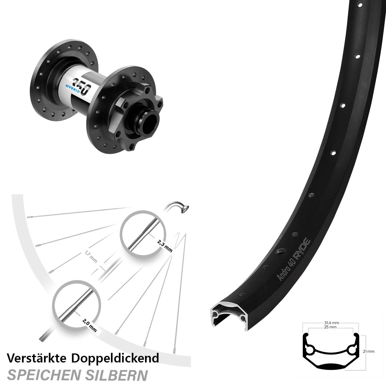 Ryde Andra 40 DT Swiss 350 Hybrid 20 Zoll Vorderrad 6-Loch 15x100