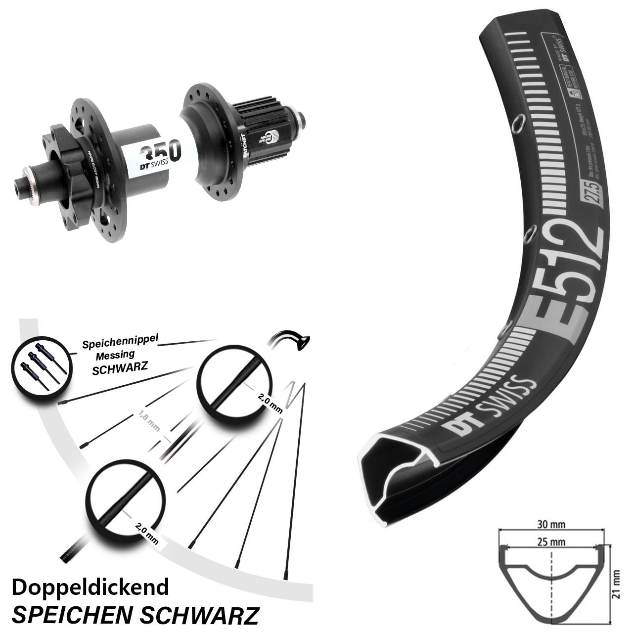 DT Swiss E 512 350 29 Zoll Hinterrad 6-Loch für Schnellspanner Boost Micro Spline