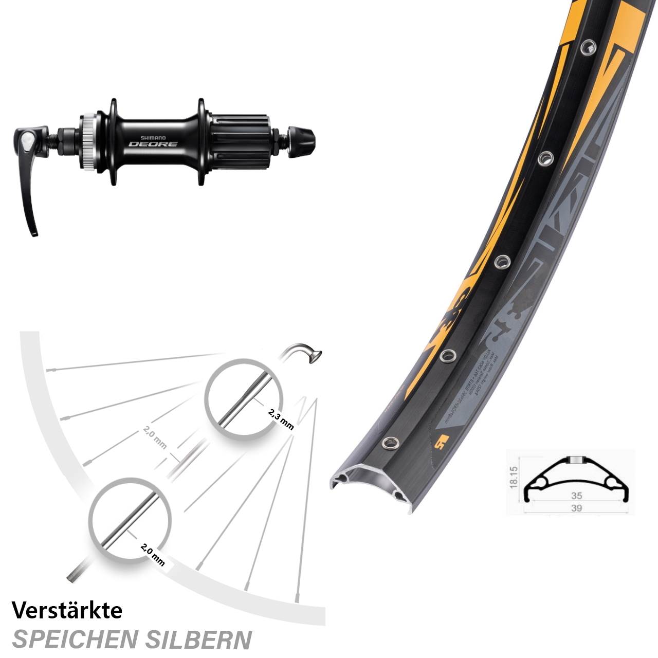 27,5 Zoll Rodi TRYP 35 Shimano FH-M6000 Hinterrad Centerlock QR 8-11 fach