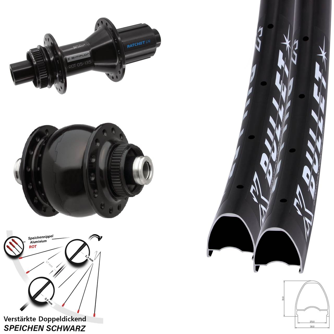 28-29 Zoll KX Bullet OS DT Swiss 370 Hybrid SONdelux Disc Laufradsatz 12x100/142 8-11 fach