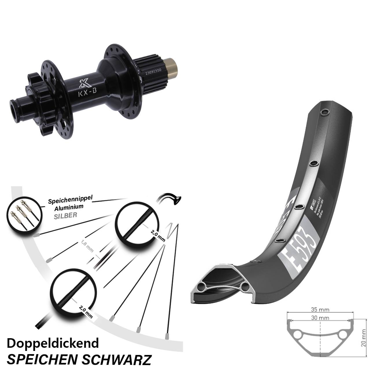Disc Laufrad 29 Zoll DT Swiss E 593 KX-B Shimano Micro Spline 12x148
