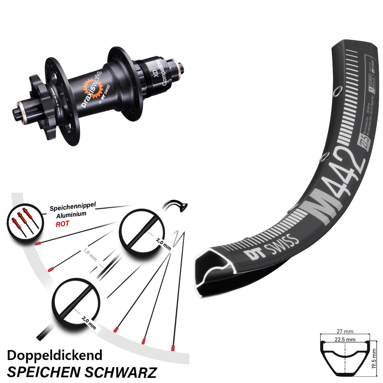 DT Swiss M 442 Disc Hinterrad 29 Zoll 350 SL Schnellspanner Sram XD