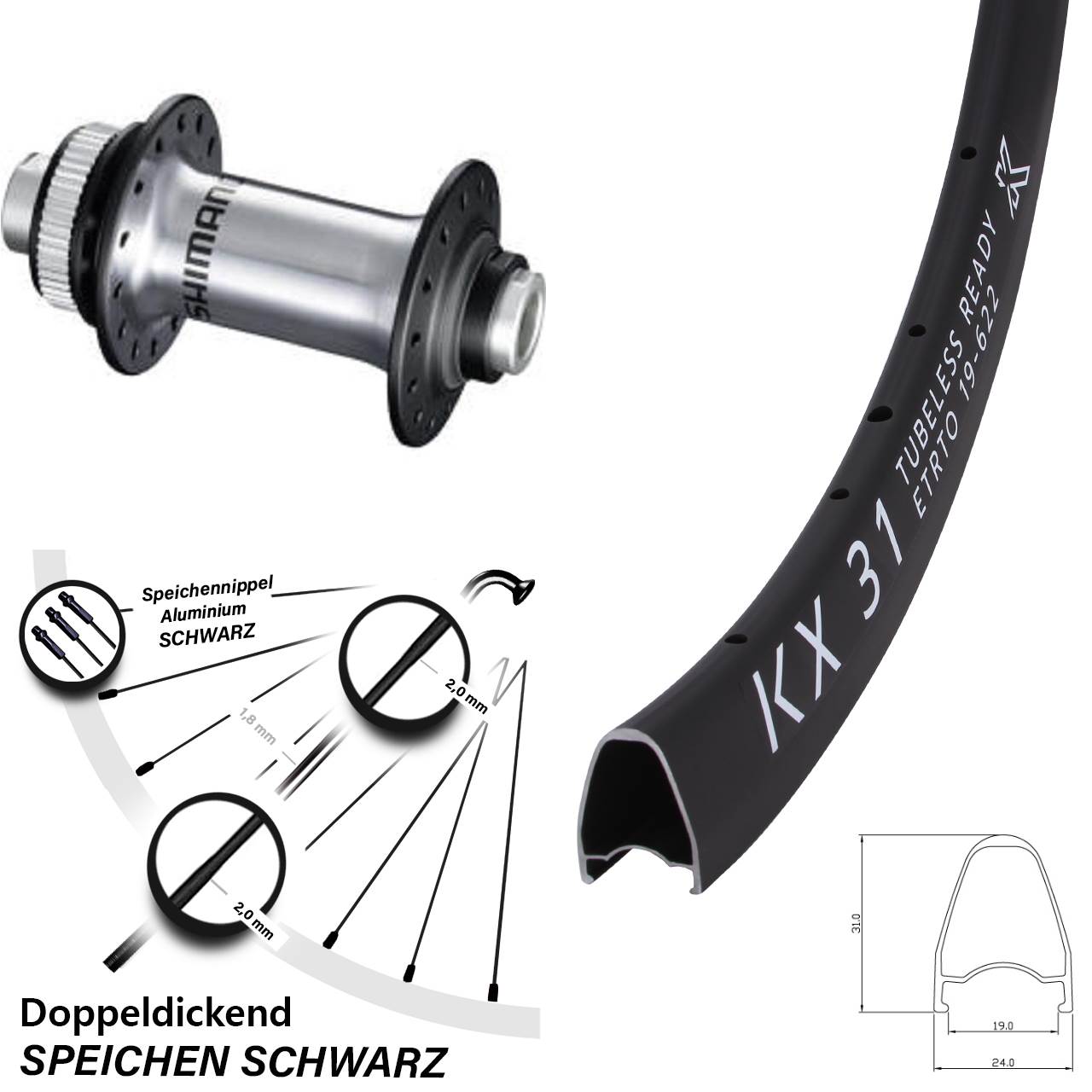 KX31 Shimano HB-RS770 28 Zoll Disc Vorderrad 12x100