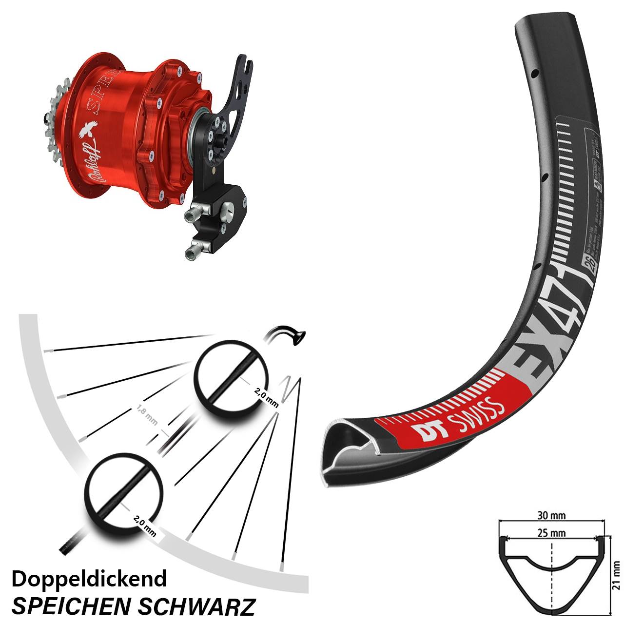 DT Swiss EX 471 Rohloff Speedhub CC DB PM rot 27,5 Zoll Disc Laufrad