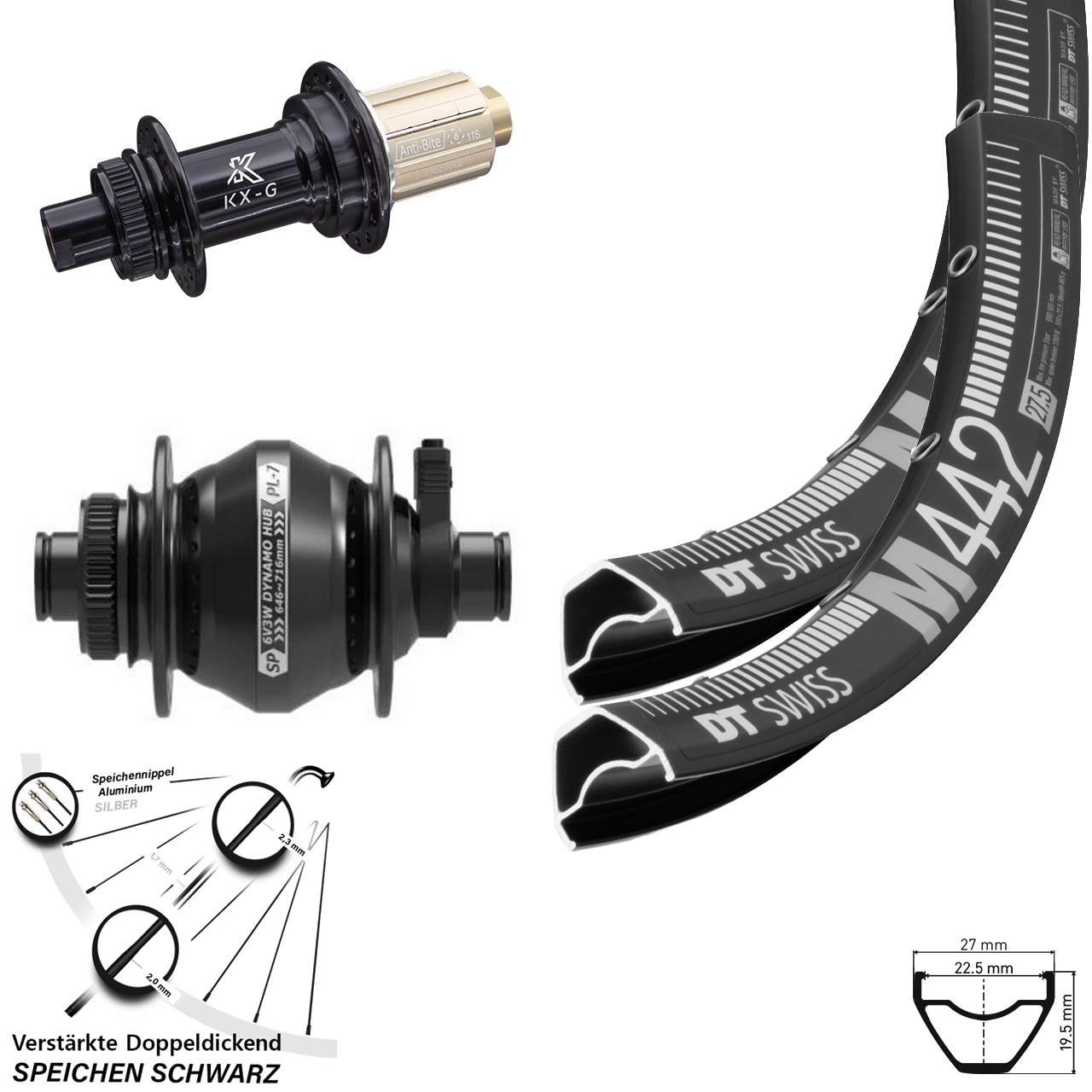 DT Swiss M 442 KX-G Shutter PL-7 28-29 Zoll Laufradsatz Centerlock 12x100/142 8-12 fach