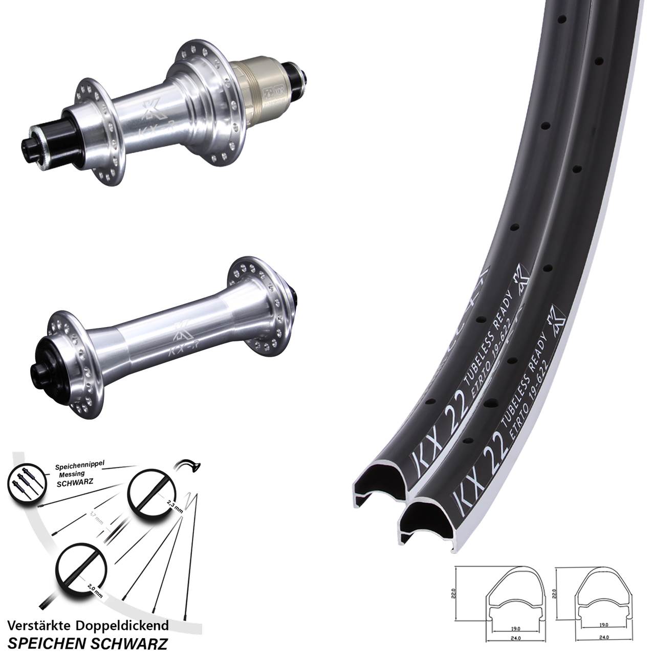 Laufradsatz für Schnellspanner 28 Zoll KX-R 22 OS SRAM XDR