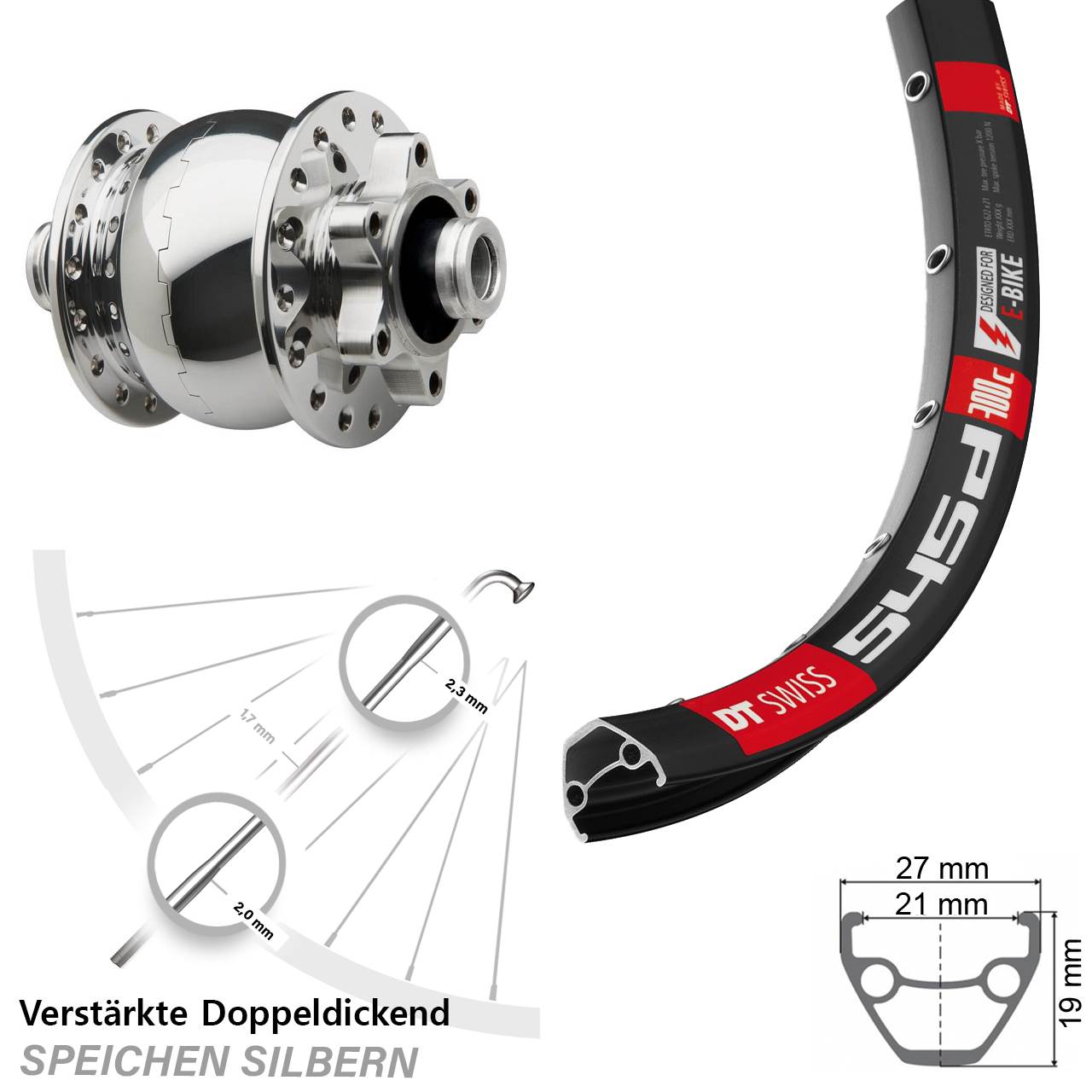Disc Dynamo-Vorderrad 12x100 DT Swiss 545d SON 28 Zoll