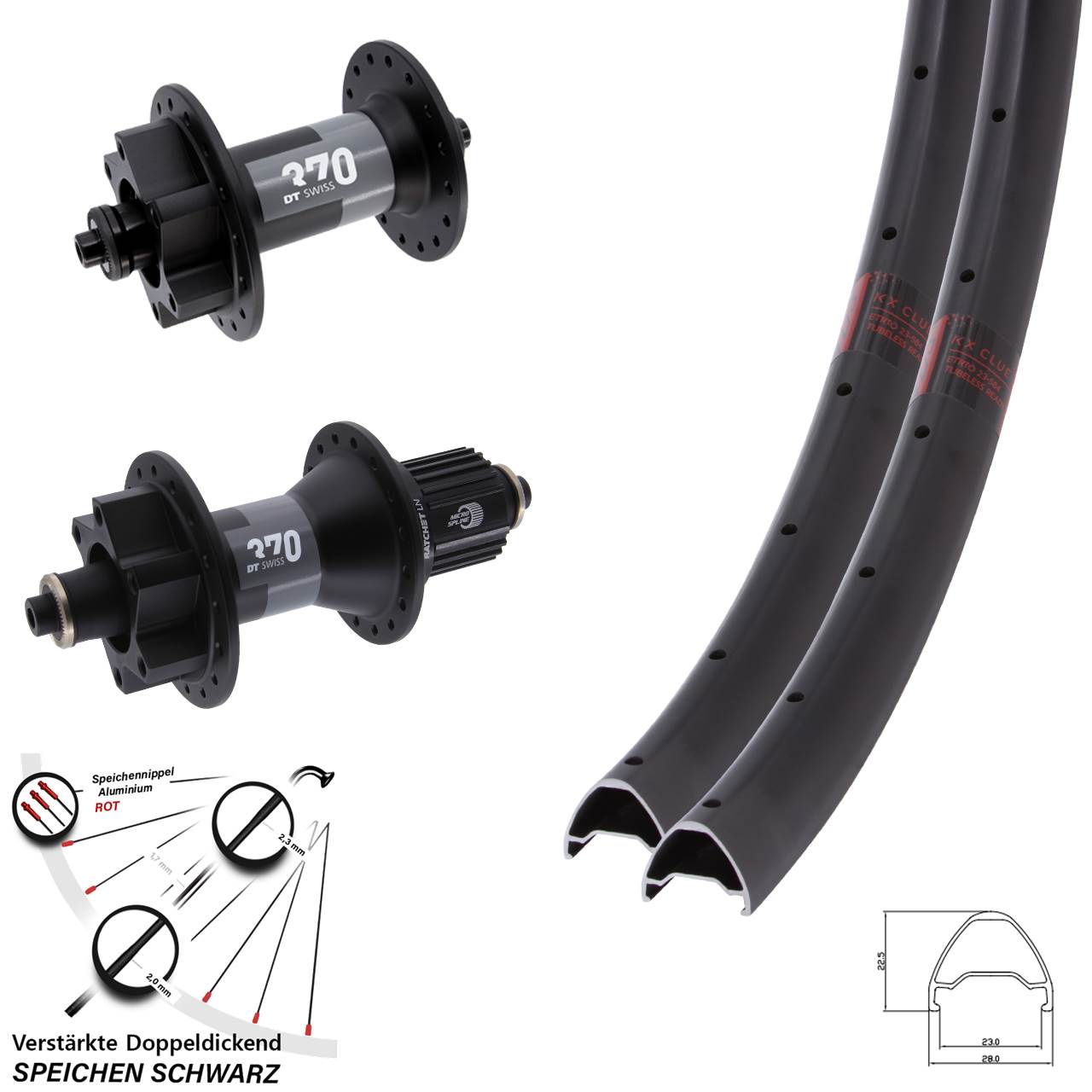 Laufradsatz 28-29 Zoll KX Clue DT Swiss 370 Hybrid 6-Loch Micro Spline für Schnellspanner