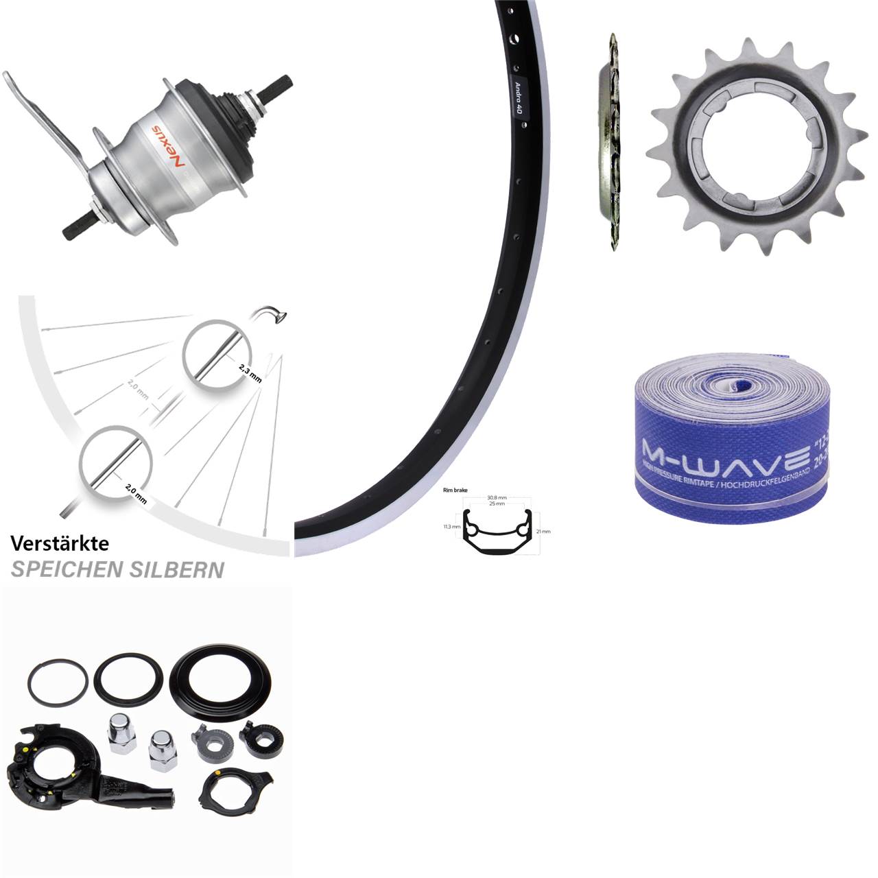 Ryde Hinterrad 24 Zoll Andra 40 Shimano Rücktritt Nexus 7 Gang SG-7C30