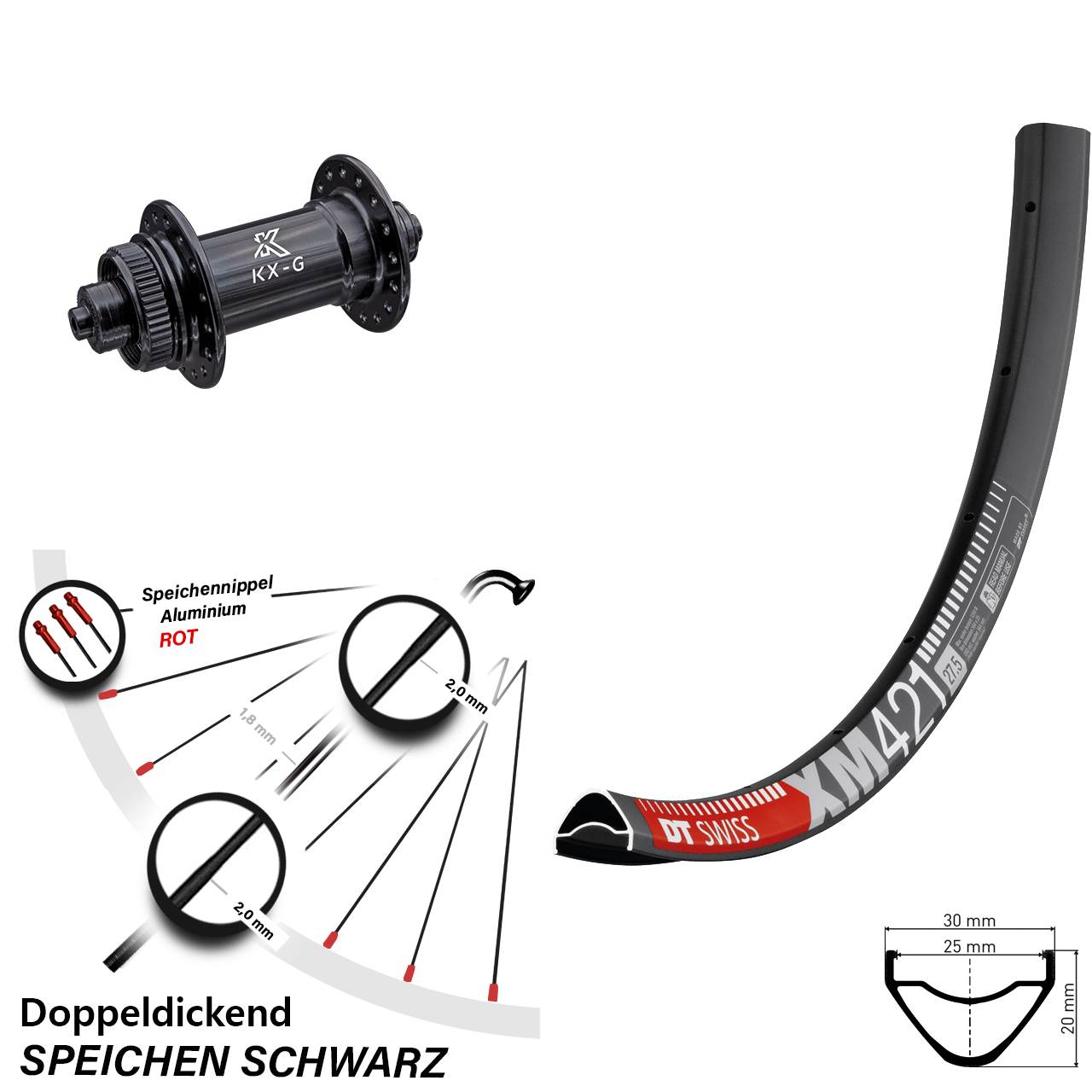 Centerlock Vorderrad 650B DT Swiss XM421 KX-G QR