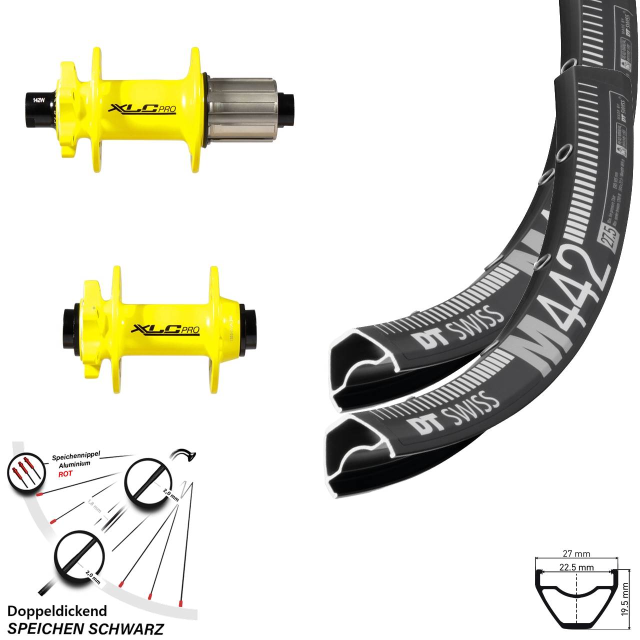 DT Swiss M 442 Laufradsatz 29 Zoll Steckachse 11-fach Formula XLC Pro gelb