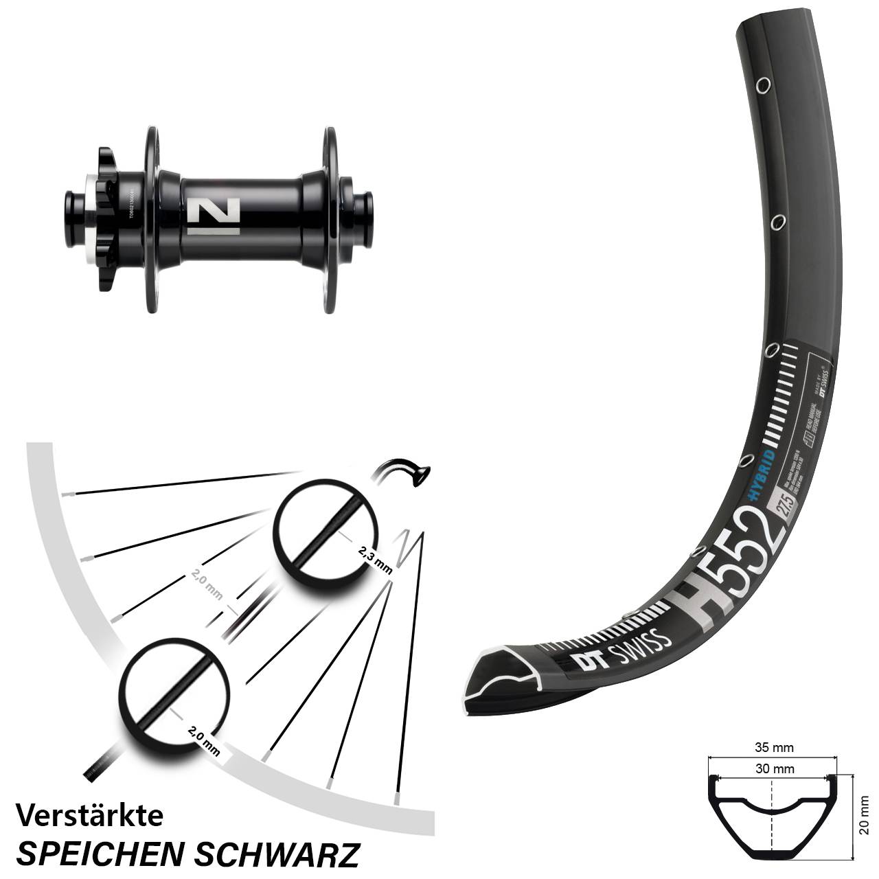Vorderrad 29 Zoll DT Swiss H 552 Novatec D041SB 15x110 Boost 6-Loch