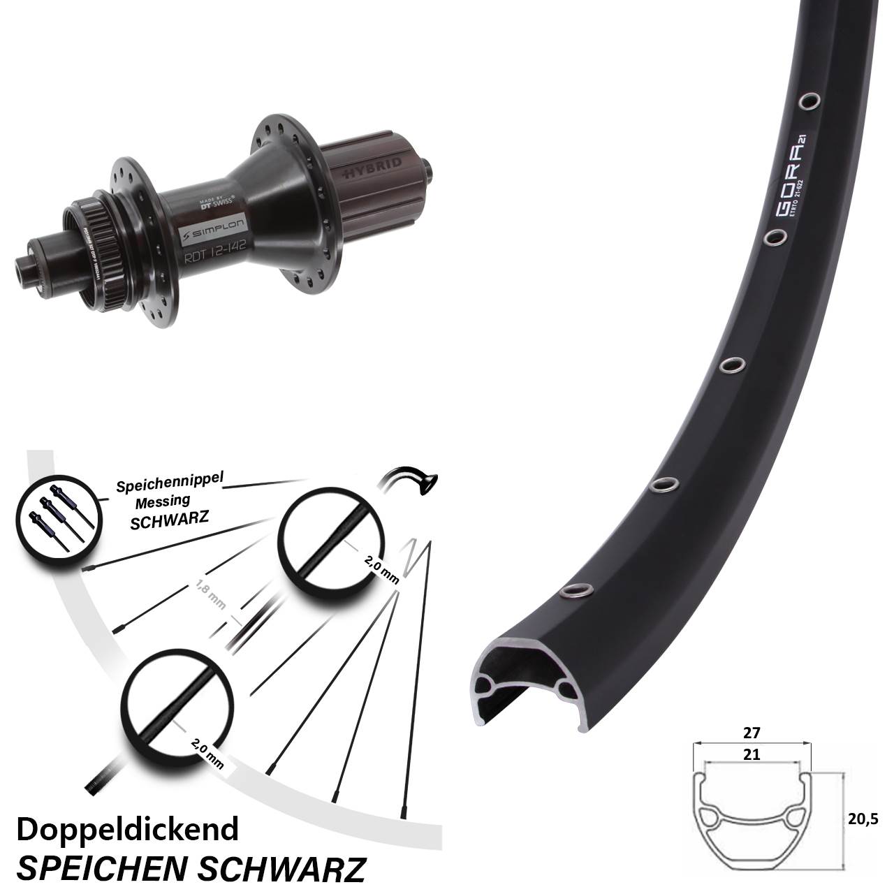 Disc Laufrad für Schnellspanner 29 Zoll Gora 21 DT Swiss 370 Hybrid 8-11 fach