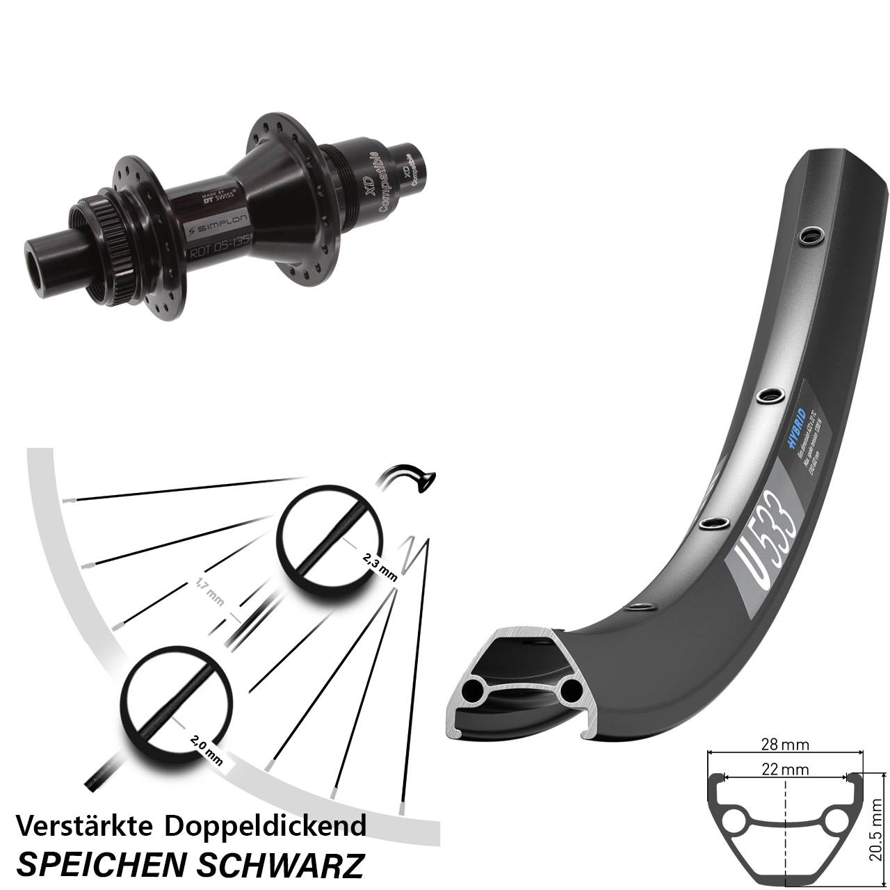Centerlock Hinterrad 12x142 29 Zoll DT Swiss U 533 DT Swiss 370 SRAM XD