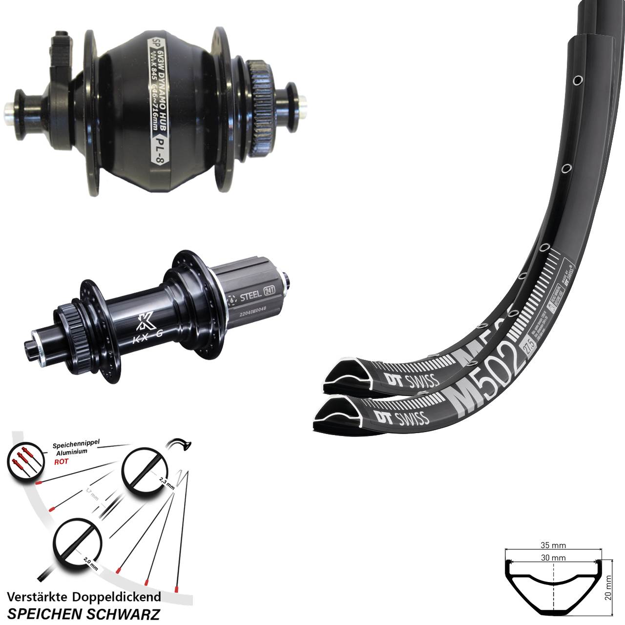 Laufradsatz Centerlock QR 29 Zoll DT Swiss M502 KX-GS verstärkt Shutter PL-8 8-12 fach HG