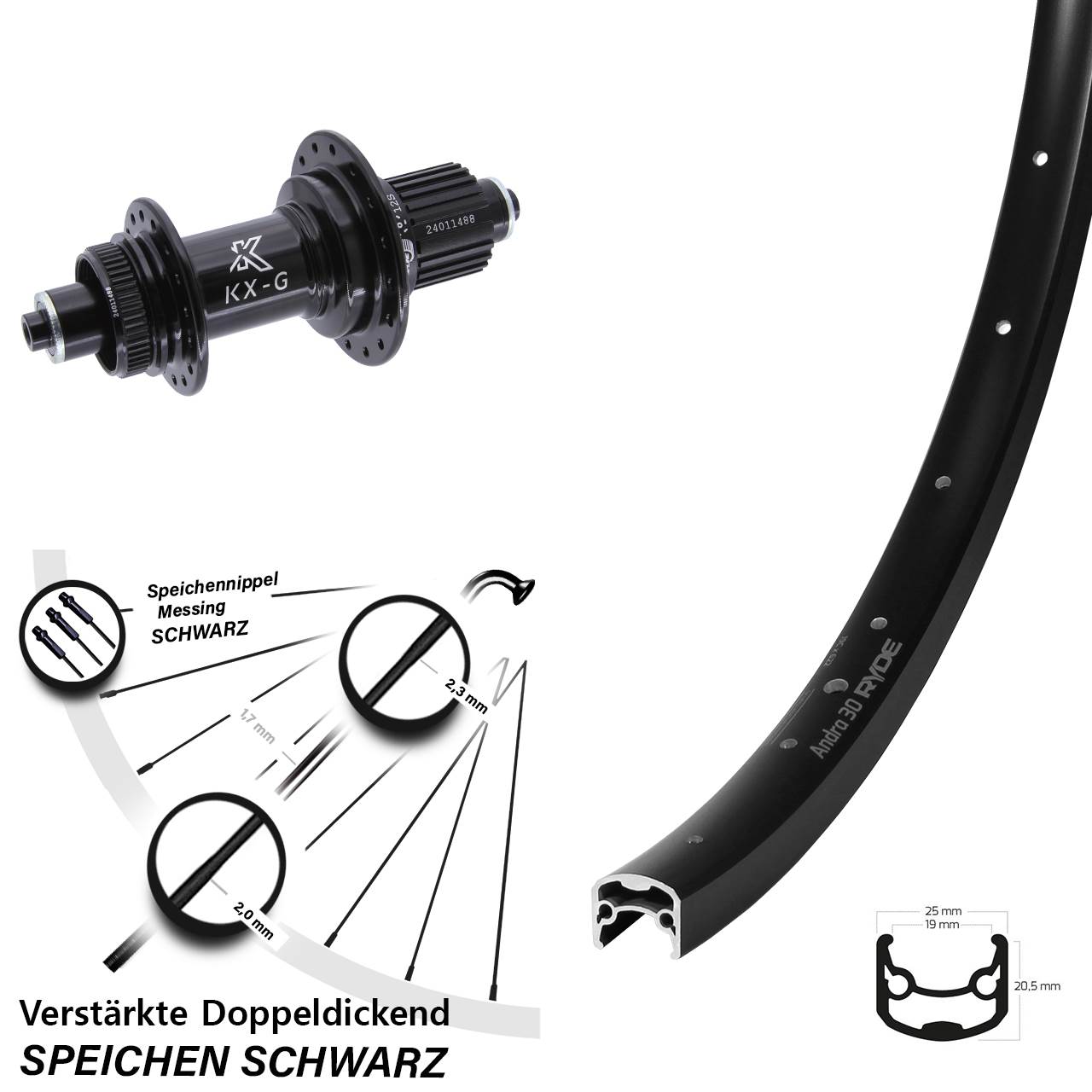 Disc Laufrad für Schnellspanner 28 Zoll Ryde Andra 30 Disc KX-G Shimano Micro Spline