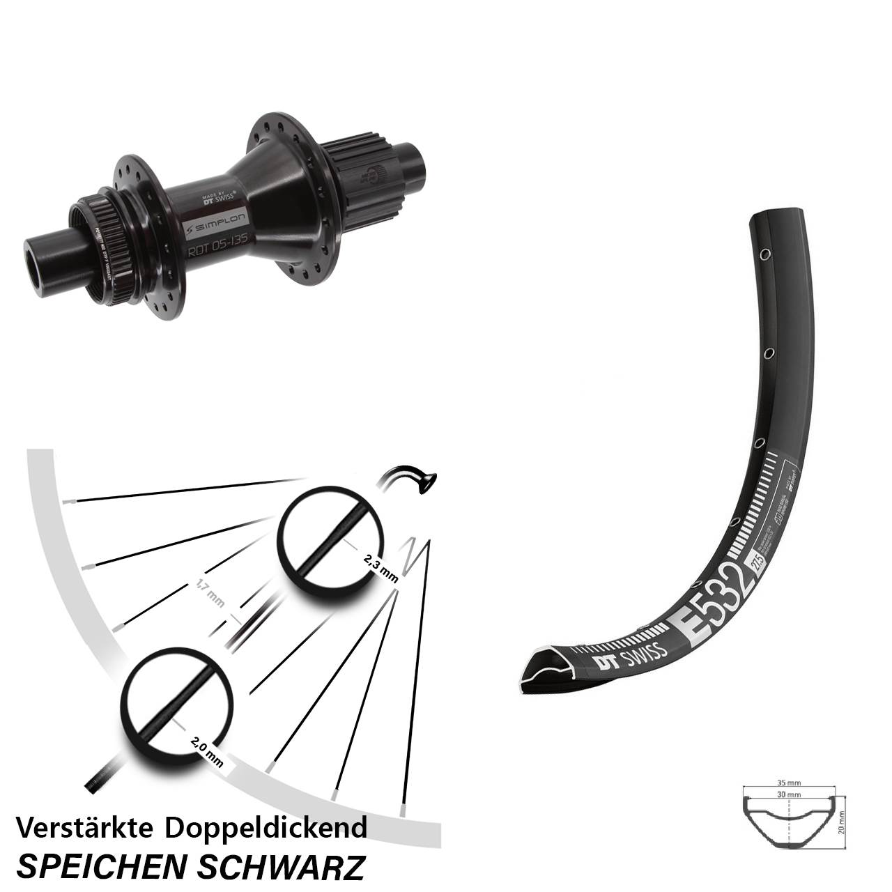 DT Swiss E532 370 Hybrid 27,5 Zoll Disc Hinterrad 12x142 Micro Spline