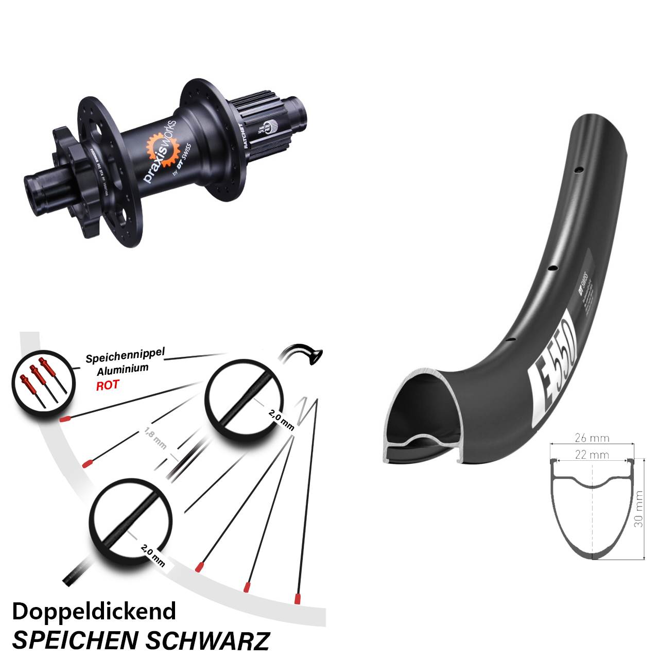 Hinterrad 6-Loch 12x142 28 Zoll DT Swiss E 550-350 Micro Spline