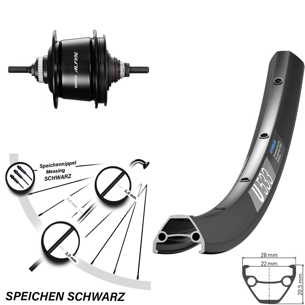 27,5 Zoll DT Swiss U533 Shimano Alfine 8 Gang Centerlock Hinterrad