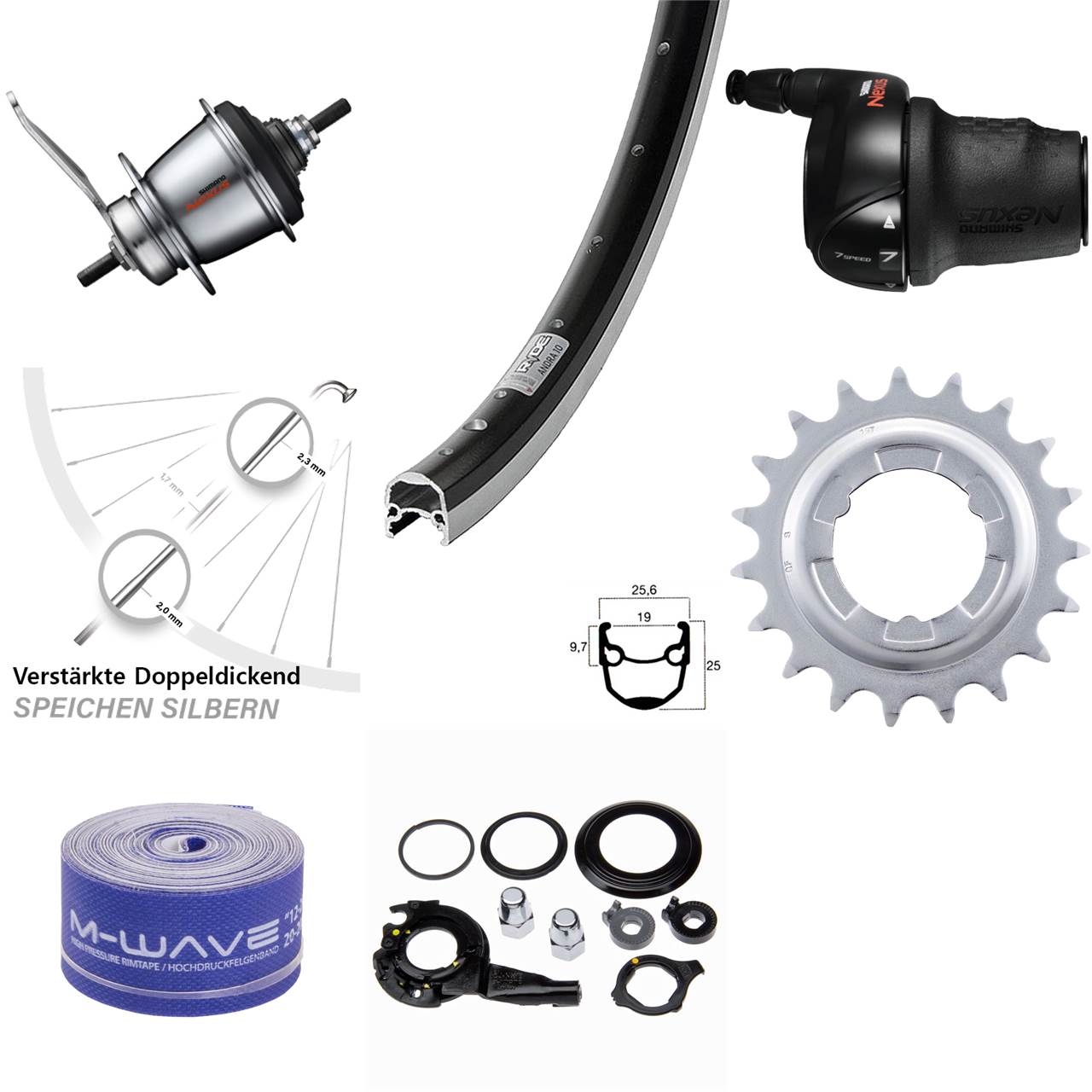 Hinterrad 20 Zoll Ryde Andra 10 Shimano 7 Gang Nabenschaltung Rücktritt