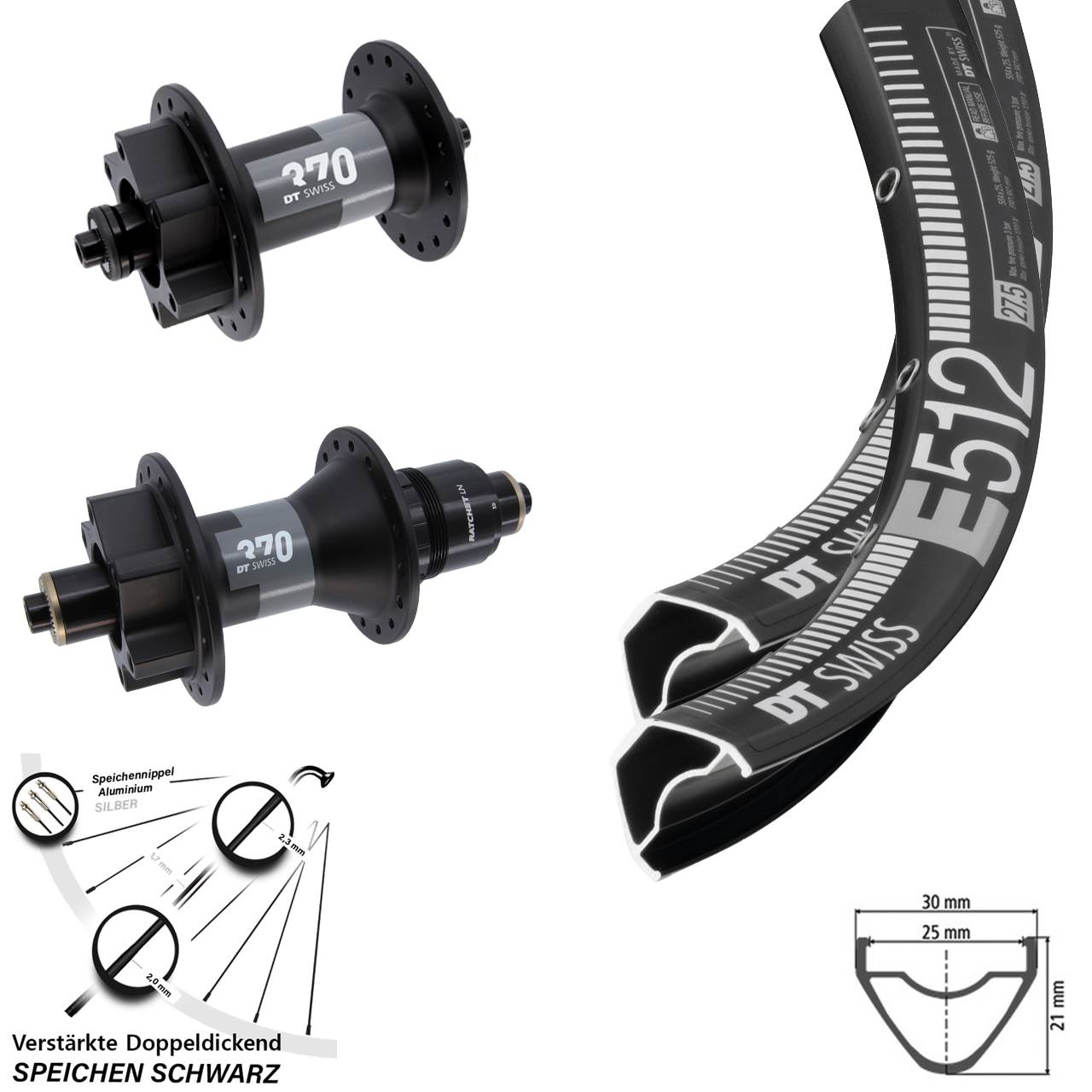 Laufrad-Satz 6-Loch QR 650B DT Swiss E 512-370 XD 11-12 fach