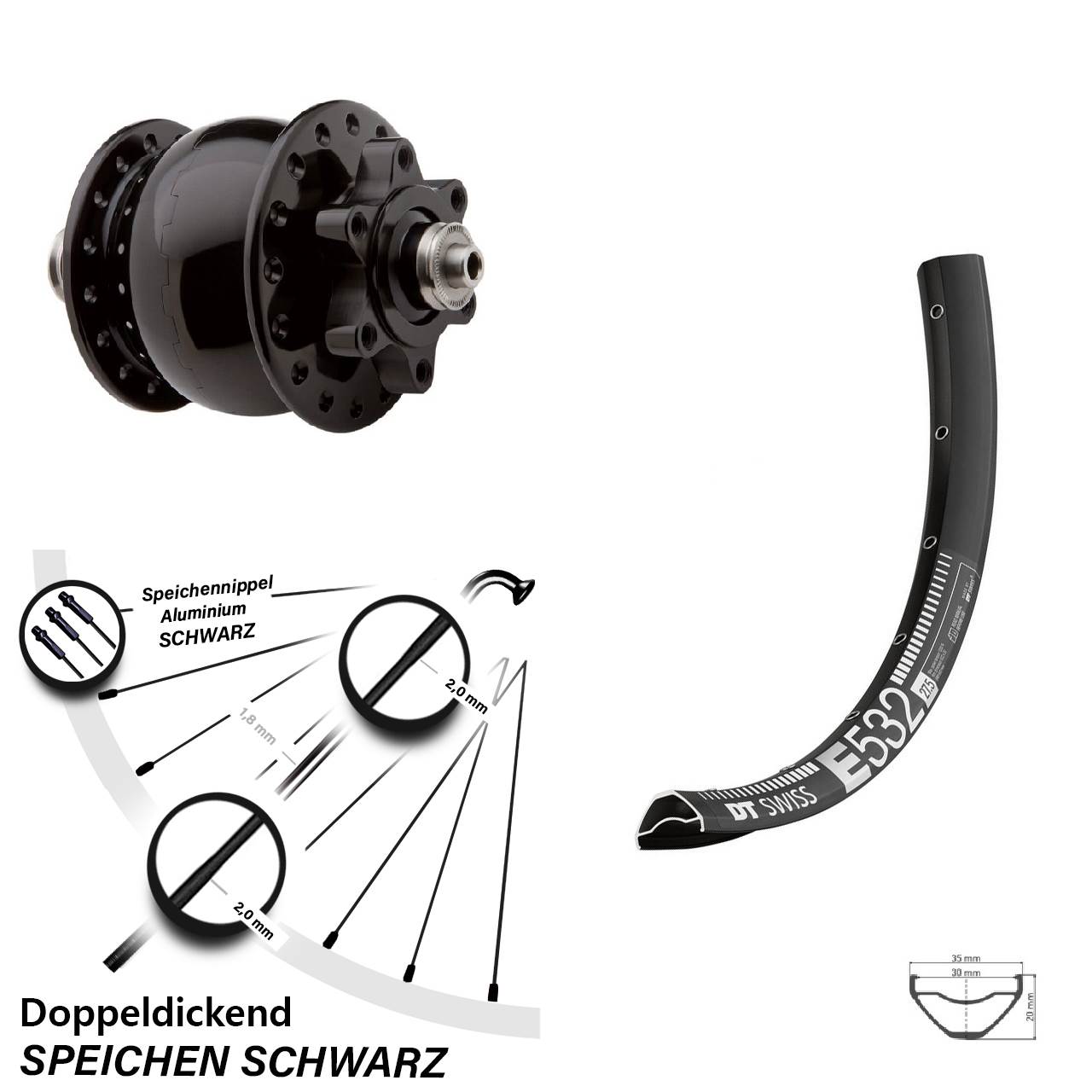 29 Zoll DT Swiss E 532 SON 28 Disc Vorderrad mit Nabendynamo QR