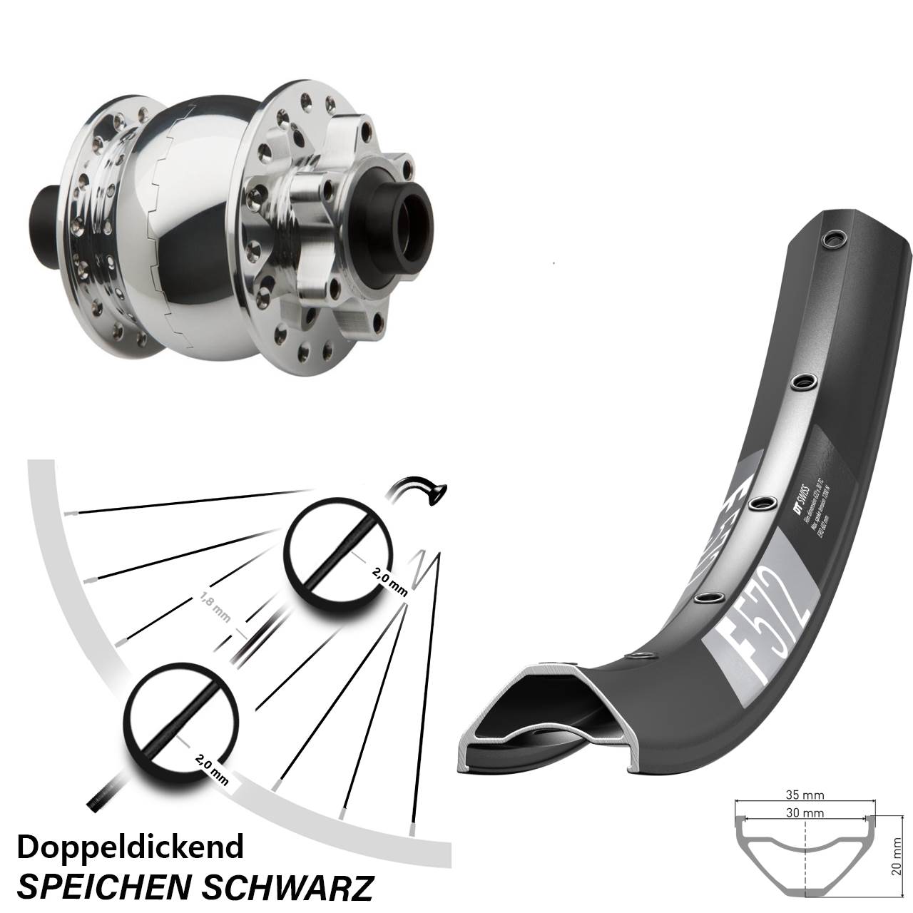 SON 28 poliert DT Swiss F 572 29 Zoll 6-Loch Nabendynamo-Vorderrad 15x100