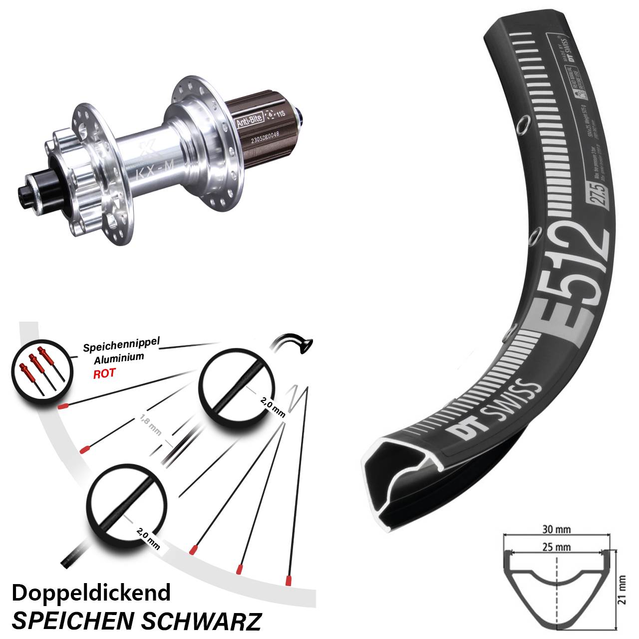 DT Swiss E512 KX-M 29 Zoll Disc Laufrad QR 8-12 fach HG