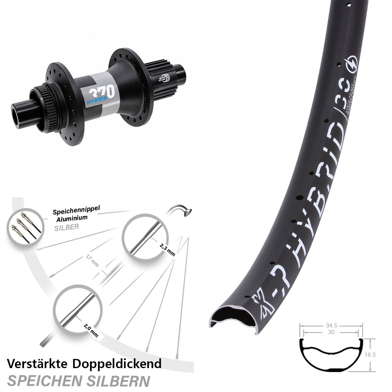 KX-R Hybrid 30 DT Swiss 370 29 Zoll Hinterrad 12x148 Micro Spline