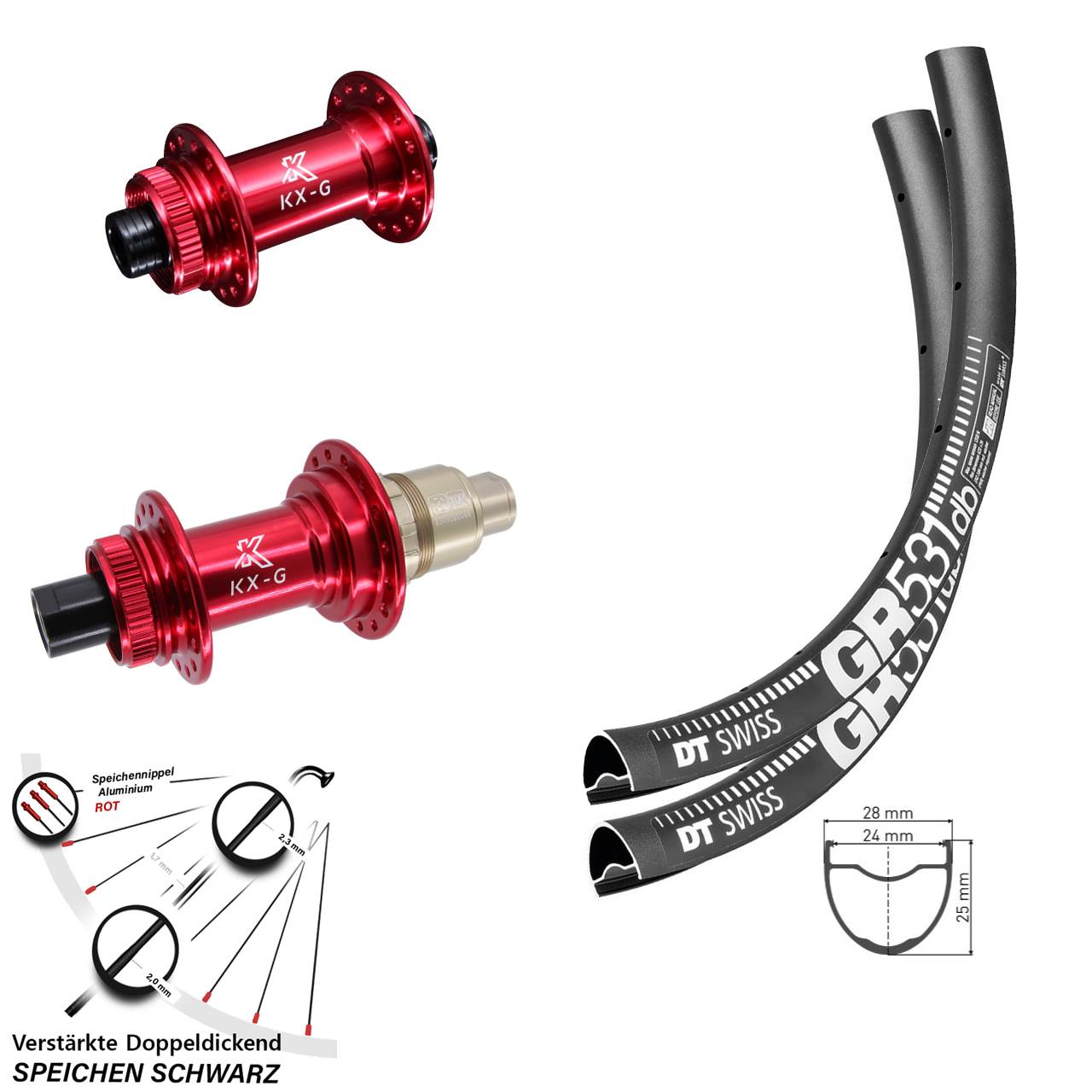 28 Zoll DT Swiss GR531 KX-G rot Laufradsatz Centerlock 12x100/142 XDR