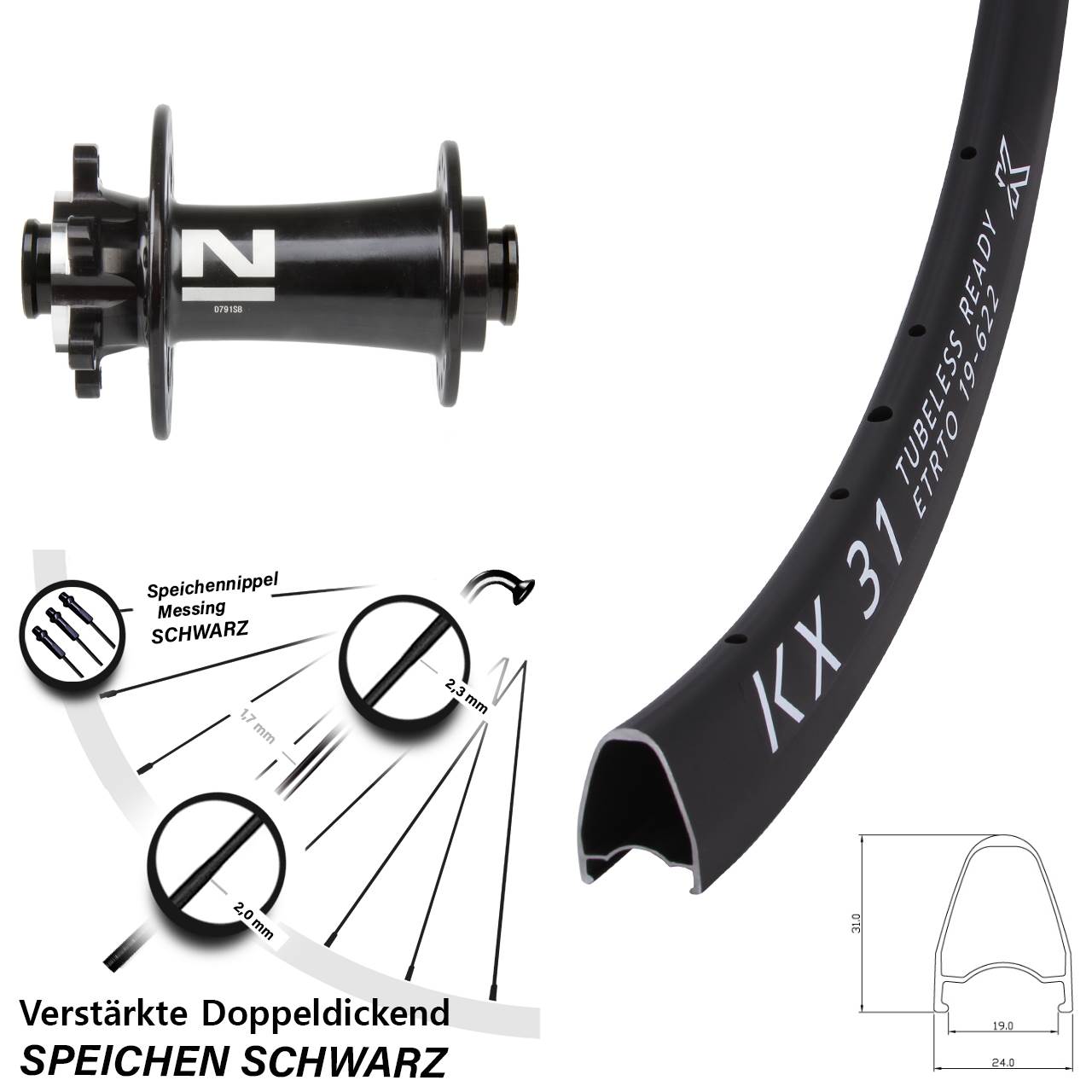6-Loch Vorderrad 28 Zoll KX 31 Novatec D791 12x100