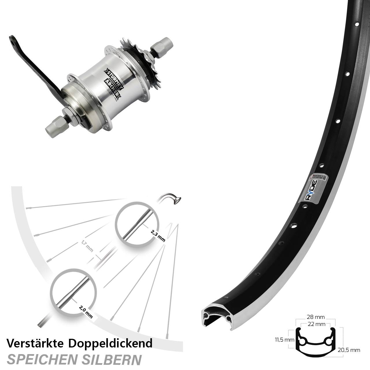 Ryde Andra 35 Sturmey Archer S1C Rücktritt Hinterrad 27,5 Zoll