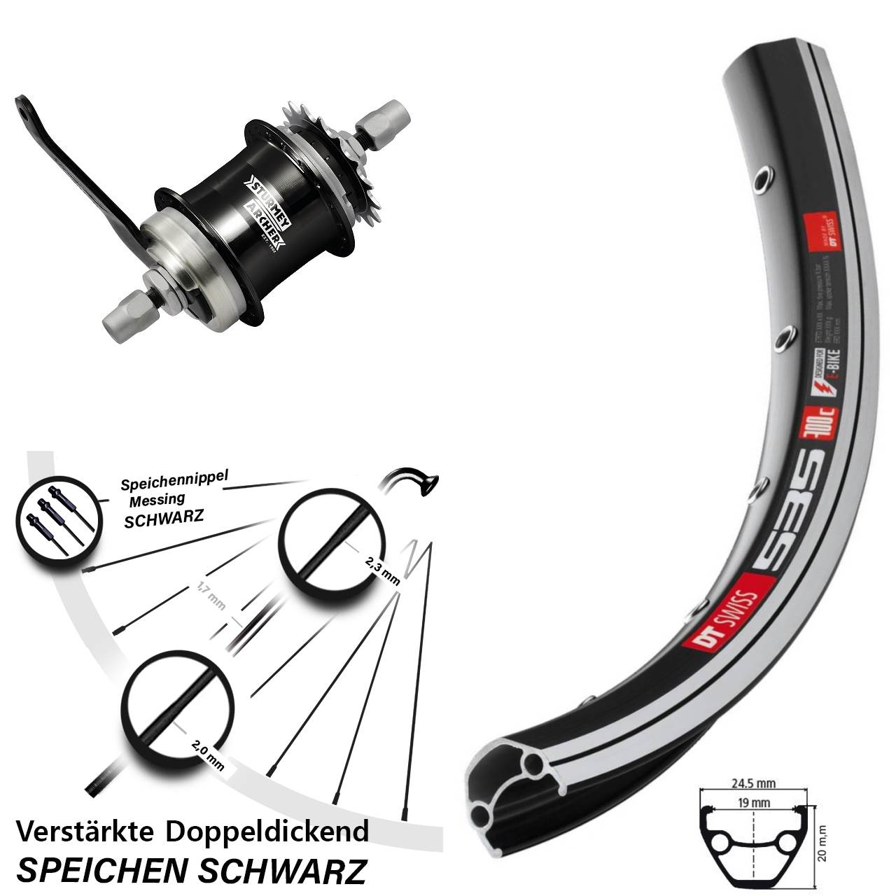 Hinterrad 26 Zoll DT Swiss 535 Sturmey Archer S1C Rücktritt