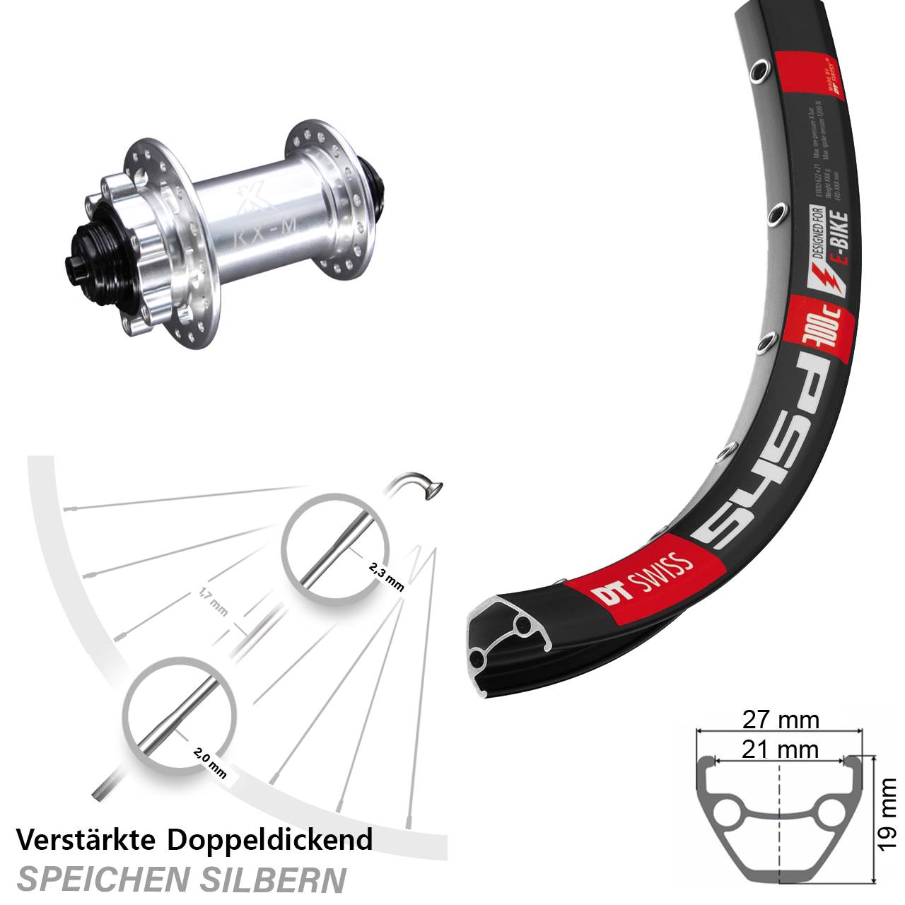 DT Swiss 545 KX-M 28 Zoll Vorderrad 6-Loch für Schnellspanner
