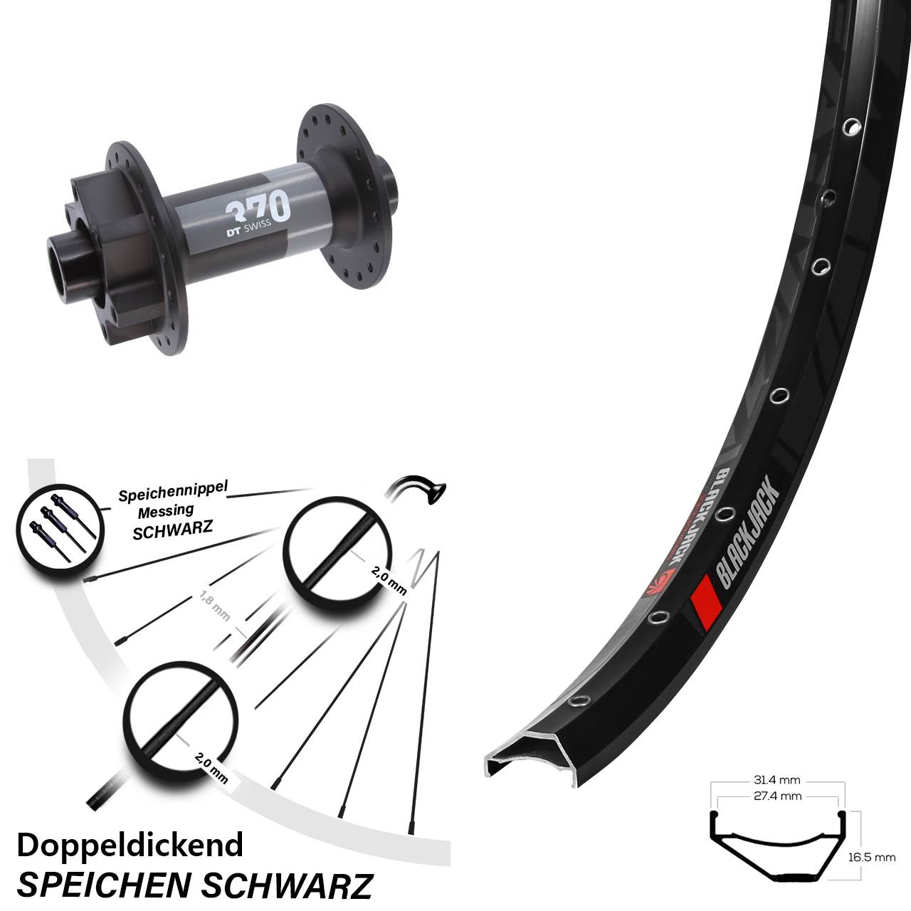 27,5 Zoll Rodi Ready 27 DT Swiss 370 Vorderrad 6-Loch 15x110 Boost