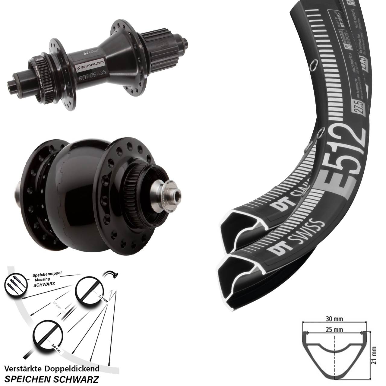Disc Laufradsatz QR 29 Zoll DT Swiss E 512 370 Hybrid SONdelux Micro Spline