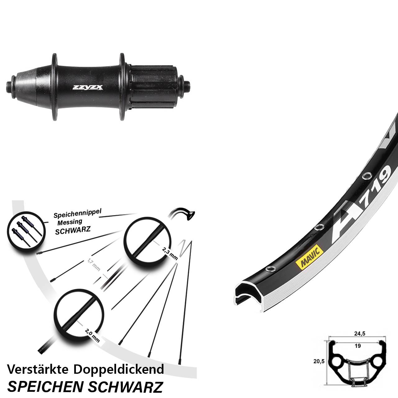 Hinterrad für Schnellspanner 28 Zoll Mavic A 719 Formula OV-32 8-11 fach HG