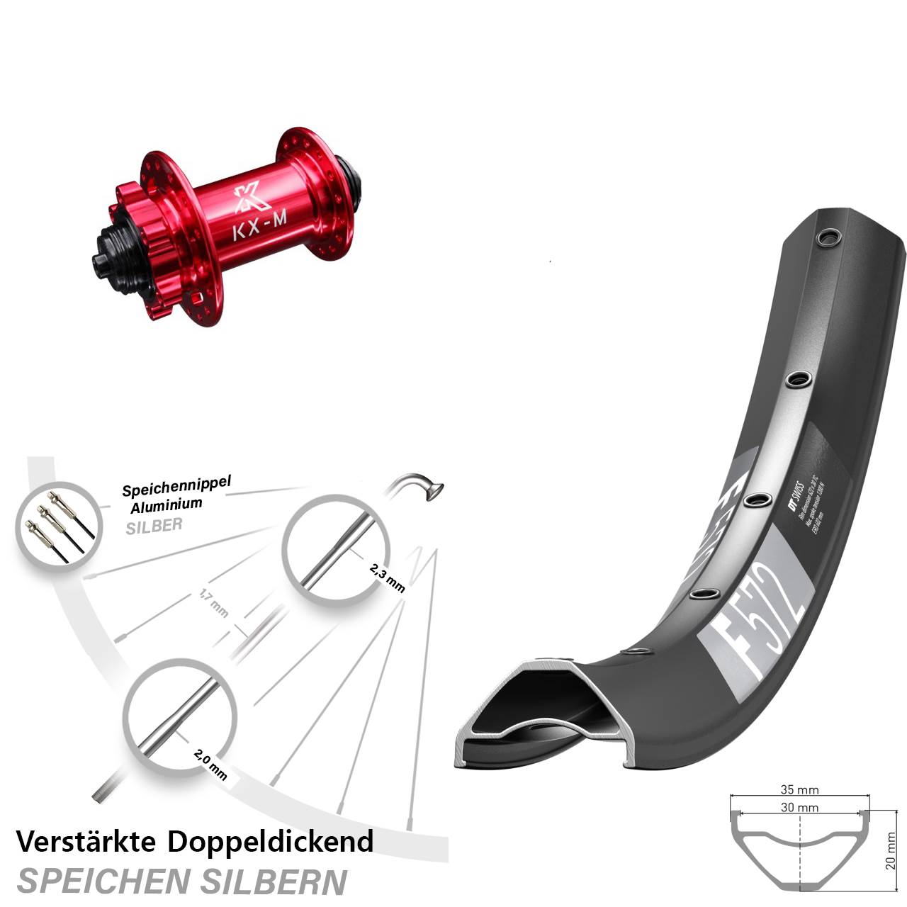 Disc Laufrad QR 29 Zoll DT Swiss F572 KX-M rot