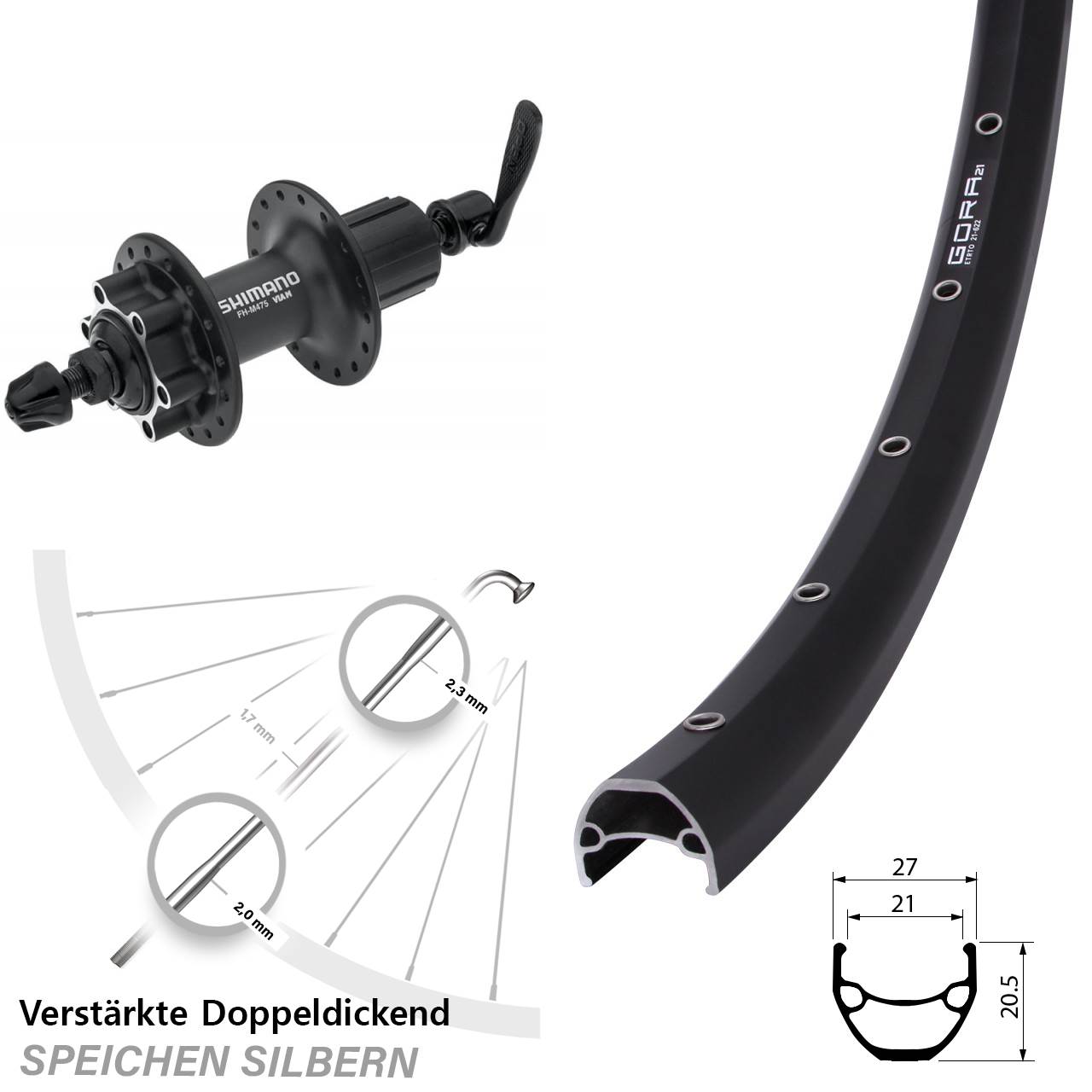 Gora 21 Shimano Alivio 29 Zoll 6-Loch Hinterrad für Schnellspanner 8-11 fach