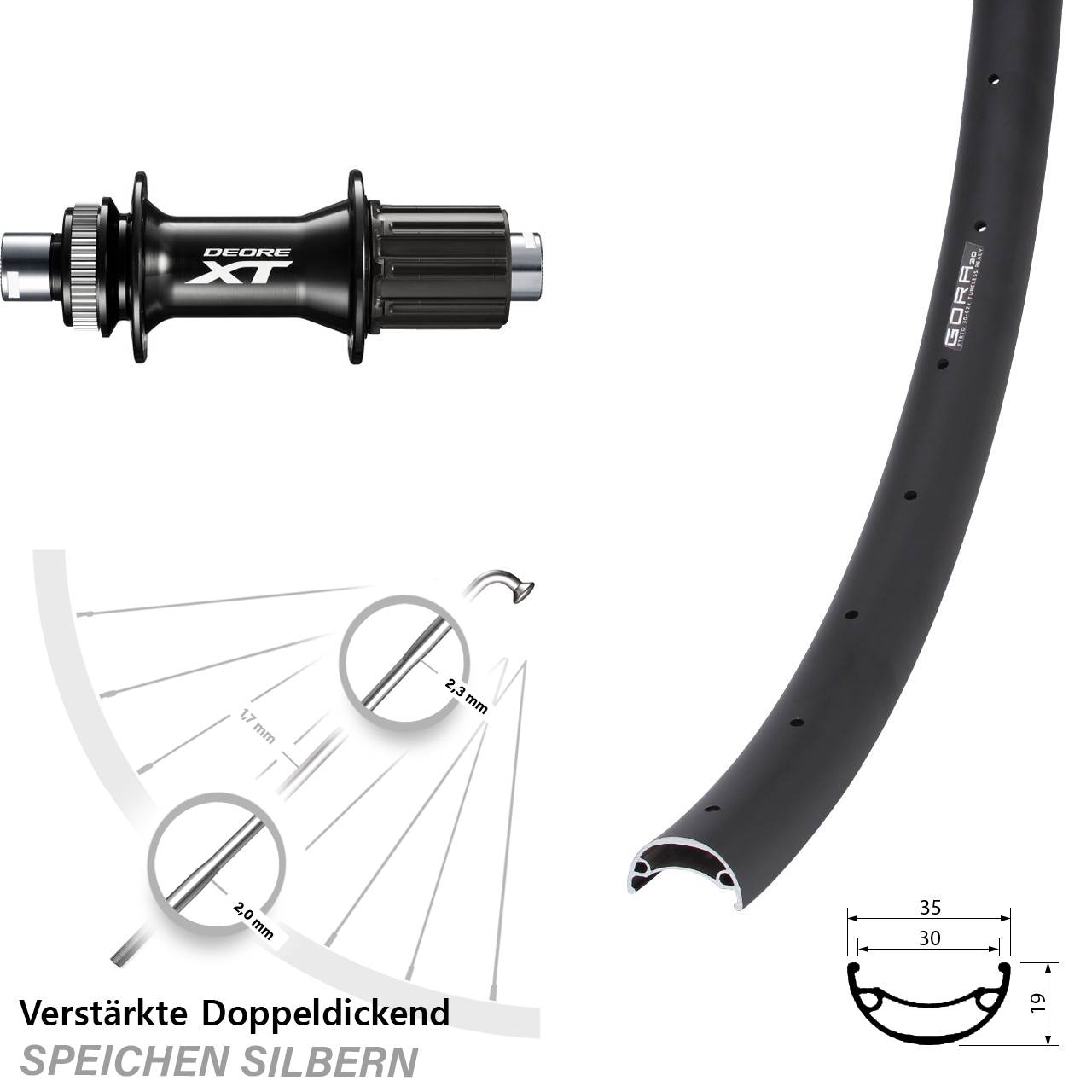 29 Zoll Gora 30 Shimano XT FH-M8010-B Hinterrad Centerlock 12x148 8-11 fach HG