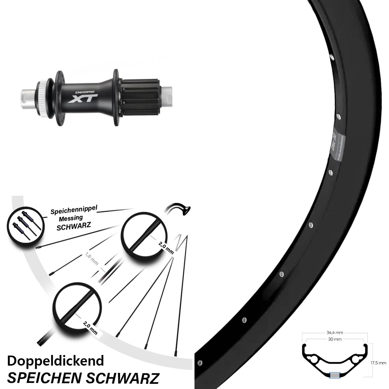 27,5 Zoll Ryde Disc 30 Hinterrad Shimano XT 12x142