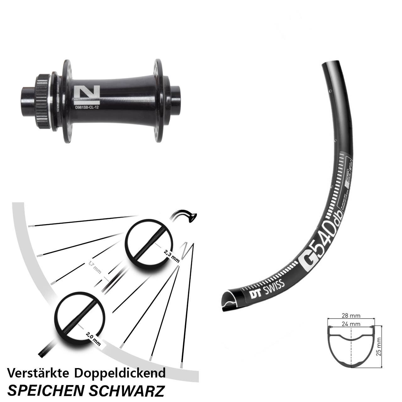 28 Zoll DT Swiss G540 Novatec D981 Centerlock Vorderrad 12x100